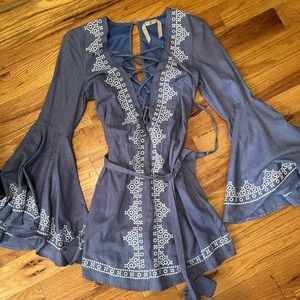 Vintage Denim deep V dress